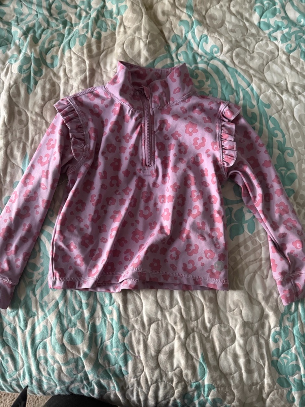 Girls' Pink Long-Sleeve Ruffle Rash Guard Top